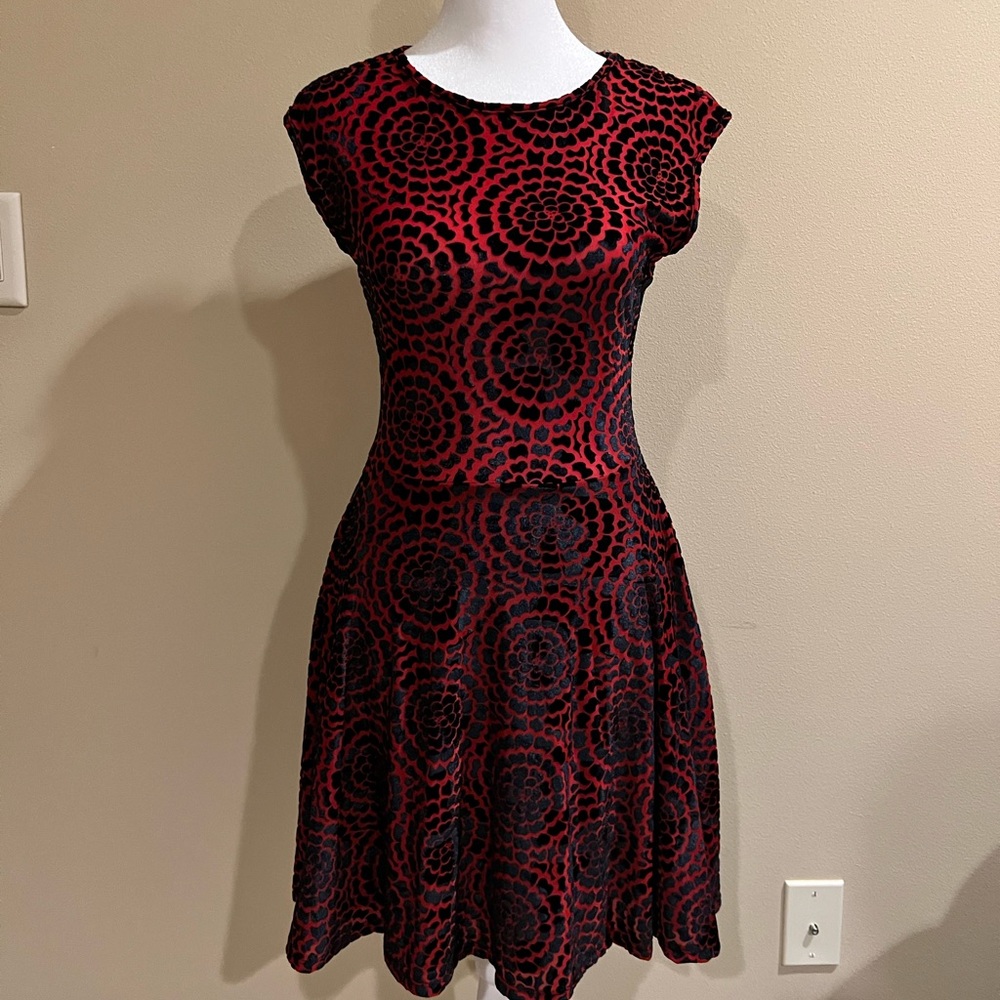 Red & black Velvet Patterned Dress Size Small